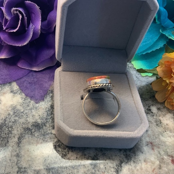 Sterling silver Unikite oval stone ring. 7.25 - Picture 3 of 4